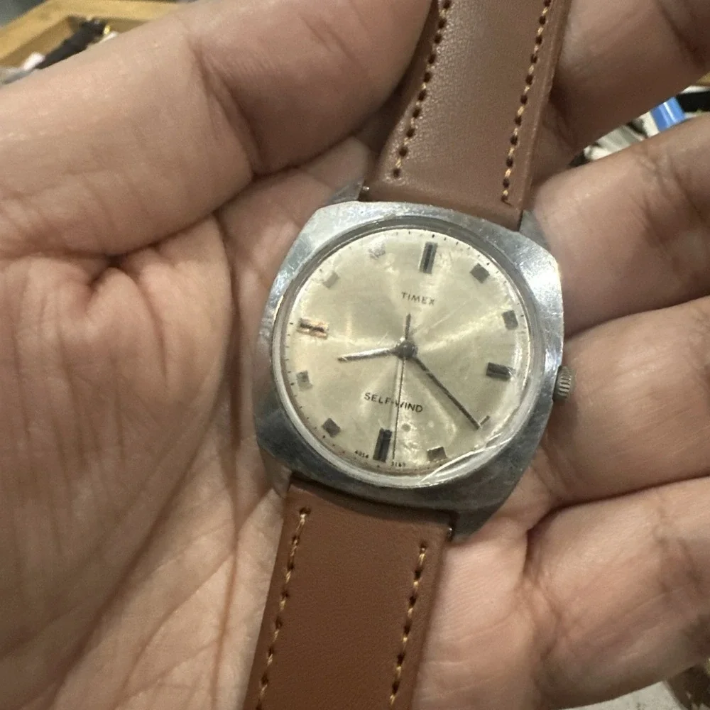 Working Vintage 1969 Timex Square Self wind Automatic Mens Watch New Strap 35mm
